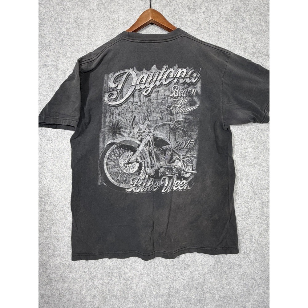 Daytona Beach Bike Week XL 74th Annual T Shirt Faded Black Motorcycle Distress